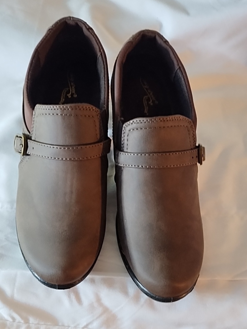 easy street Taupe Slip-On Clogs with Buckle Accent - Picture 2 of 9